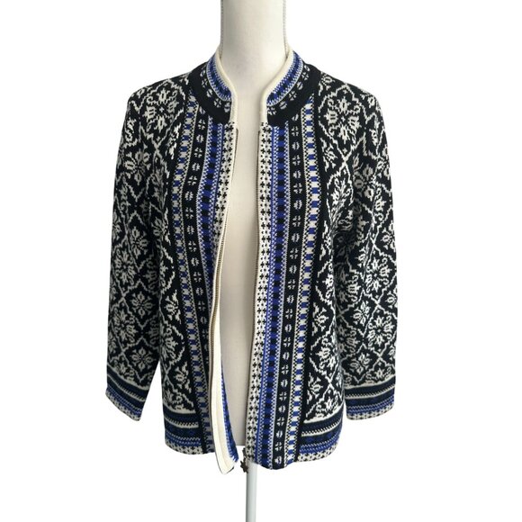 APPLESEED'S Black Blue Snowflake Knit Zip Sweater Size Large Petite NEW NWOT - Picture 4 of 7